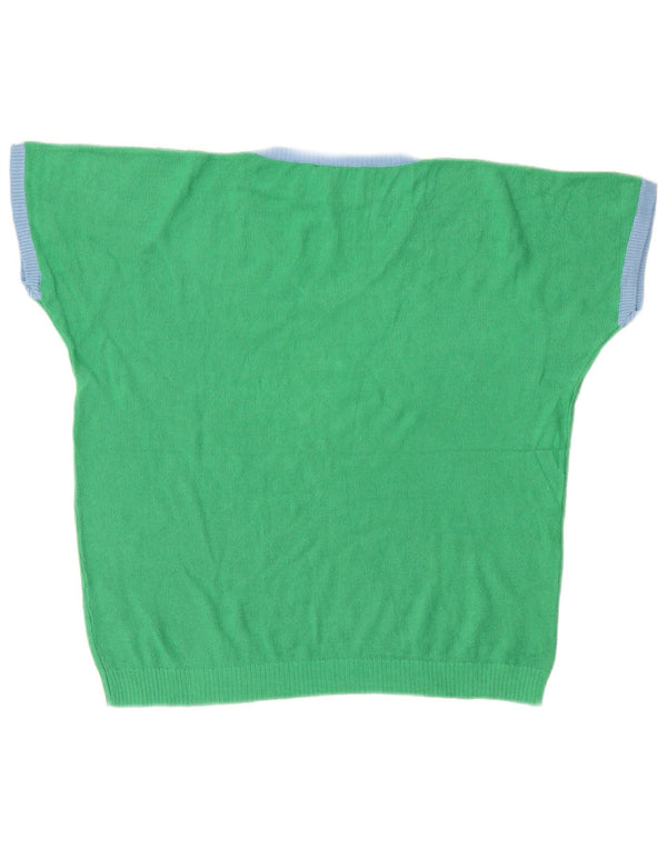 Vintage damski sweter Roma z krótkim rękawem i dekoltem w kształcie litery V, UK 14, duży zielony