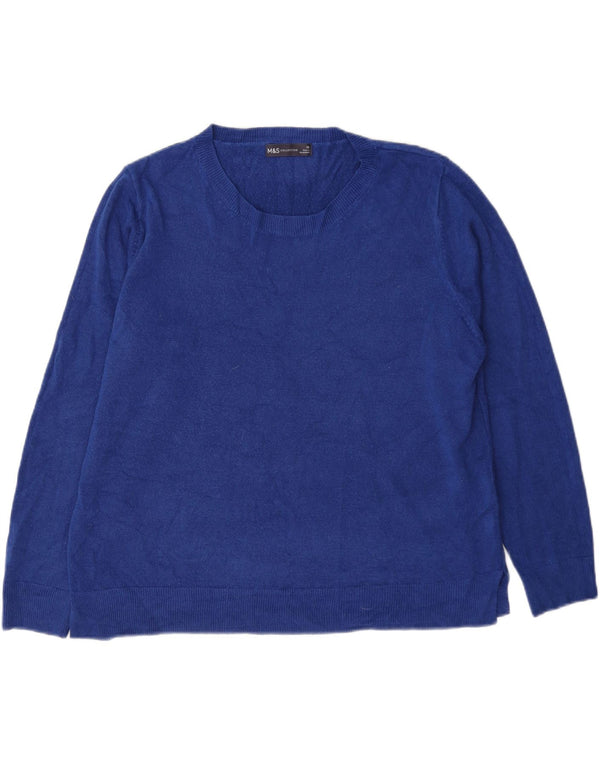 Marks & Spencer Damski sweter z dekoltem w łódkę UK 20 2XL Niebieski akryl