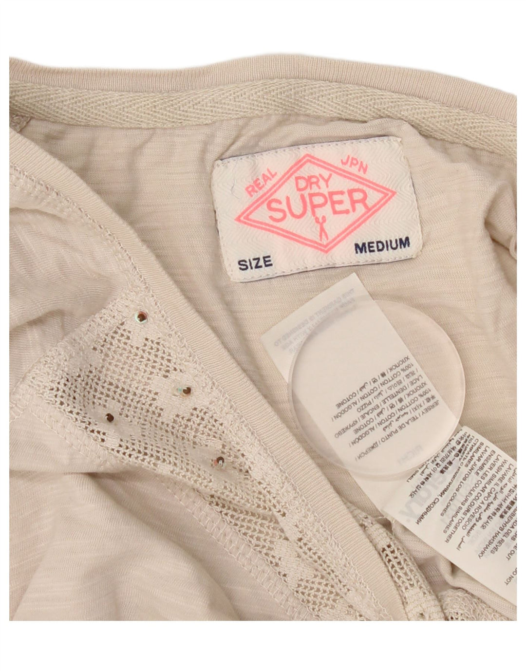 Damska bluzka Superdry z rękawem 3/4, UK 12, średnia beżowa bawełna