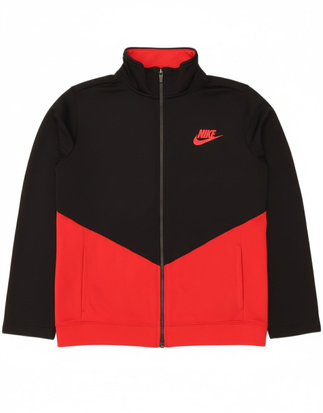 NIKE Boys Tracksuit Top Jacket 13-14 Years XL Black Colourblock Polyester