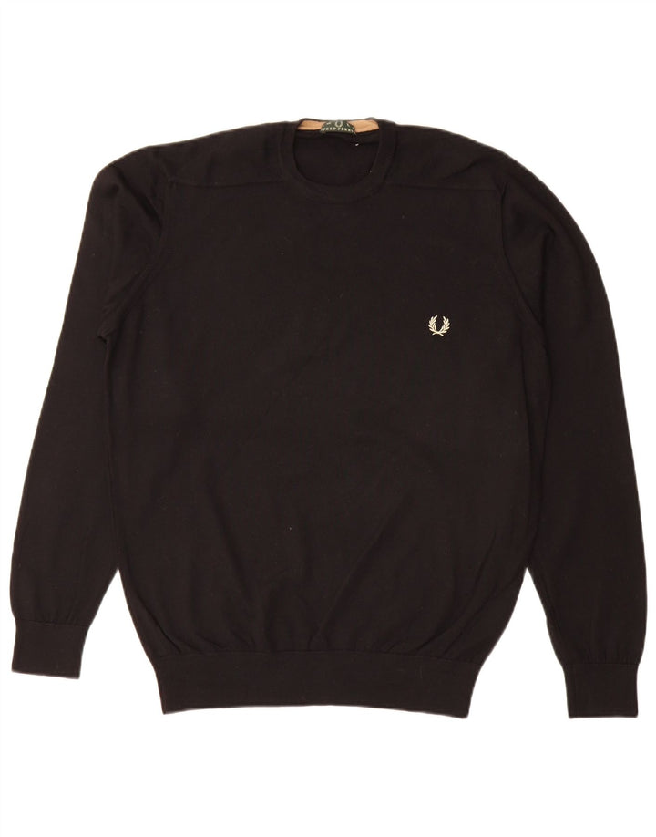 Męski sweter z okrągłym dekoltem Fred Perry, duży, czarny, wełniany