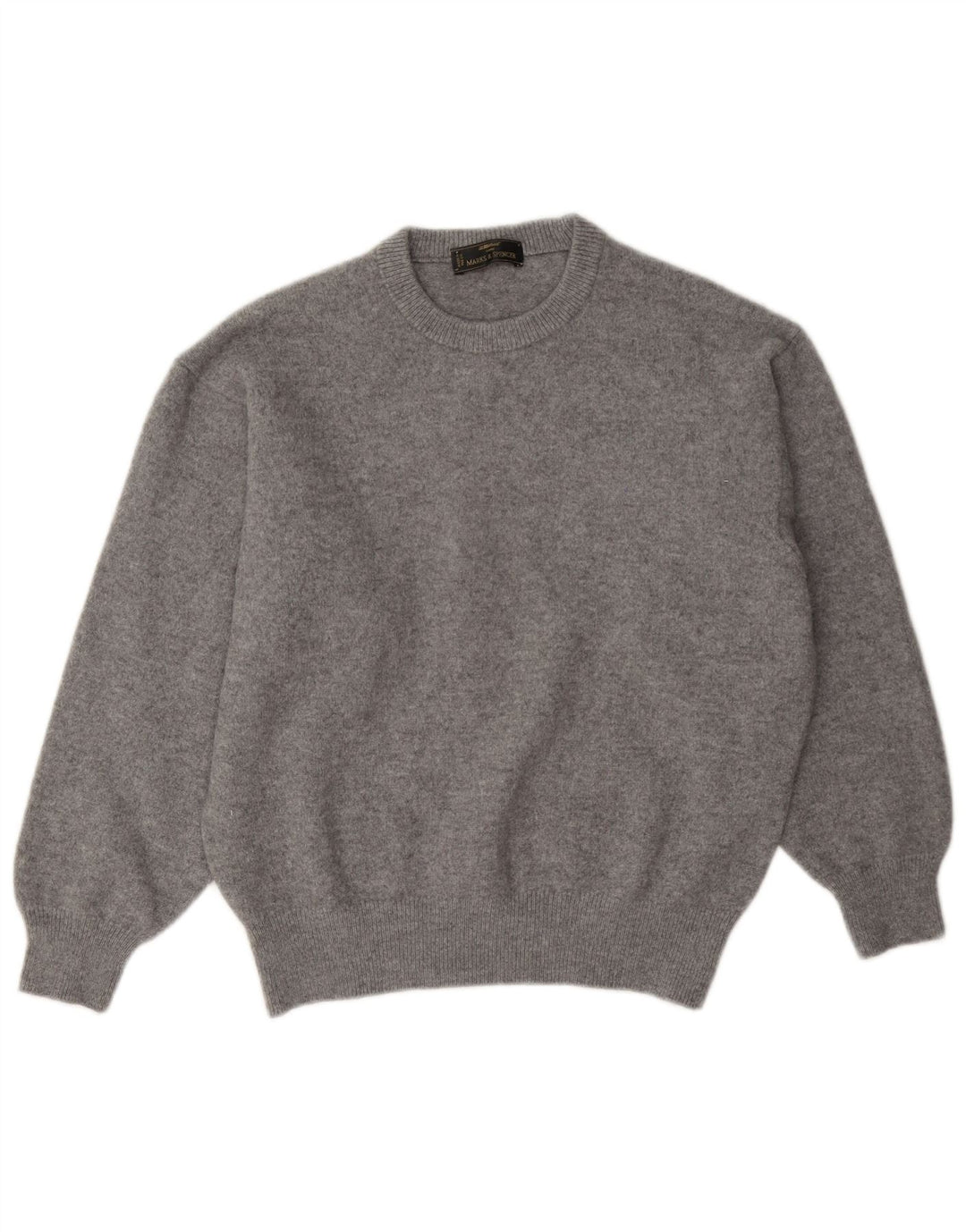 Marks & Spencer Męski sweter z okrągłym dekoltem, średnioszary, wełniany
