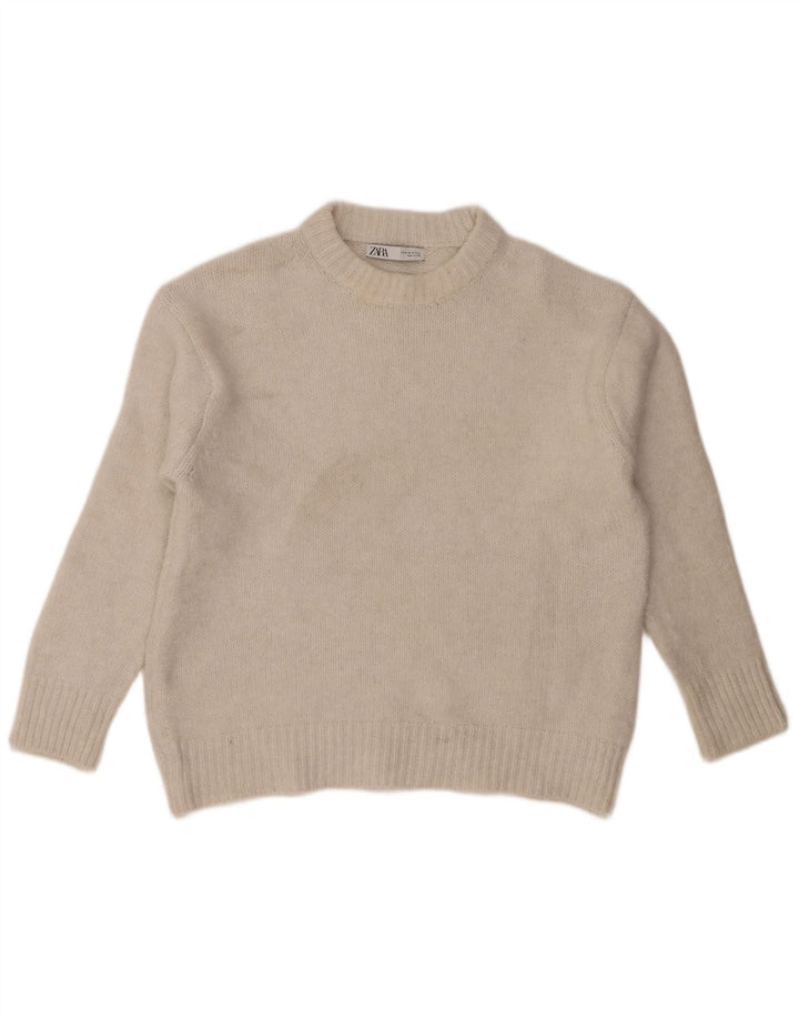 Damski sweter oversize z okrągłym dekoltem Zara UK 14, średni biały poliester