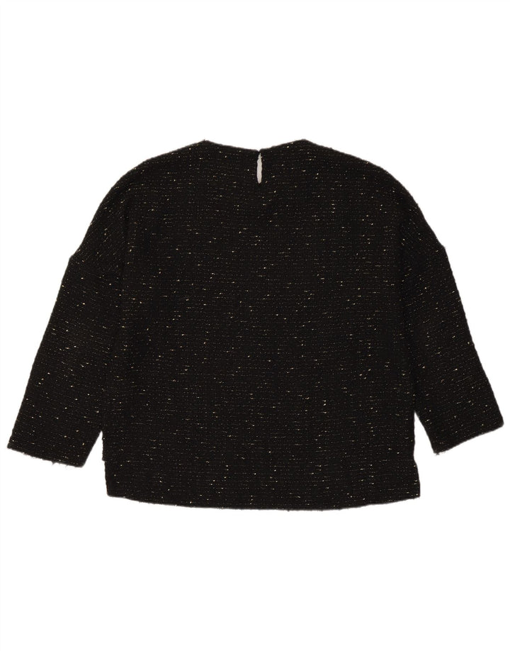 Damski top oversize Zara z rękawem 3/4, UK 6 XS, czarny, nakrapiany poliester