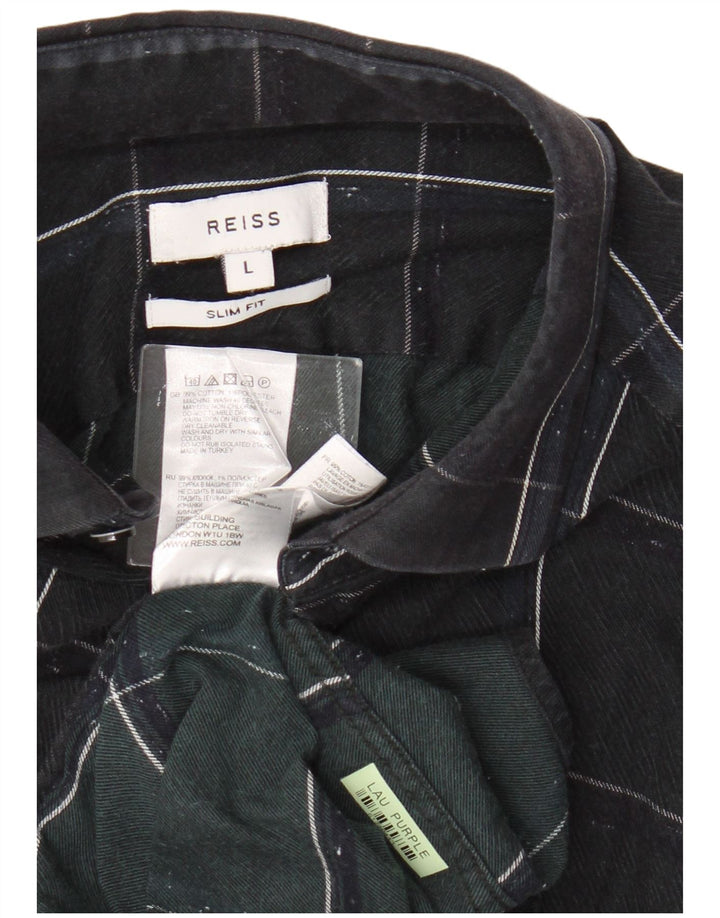 Koszula flanelowa męska Reiss Slim Fit, duża, bawełniana w granatową kratę