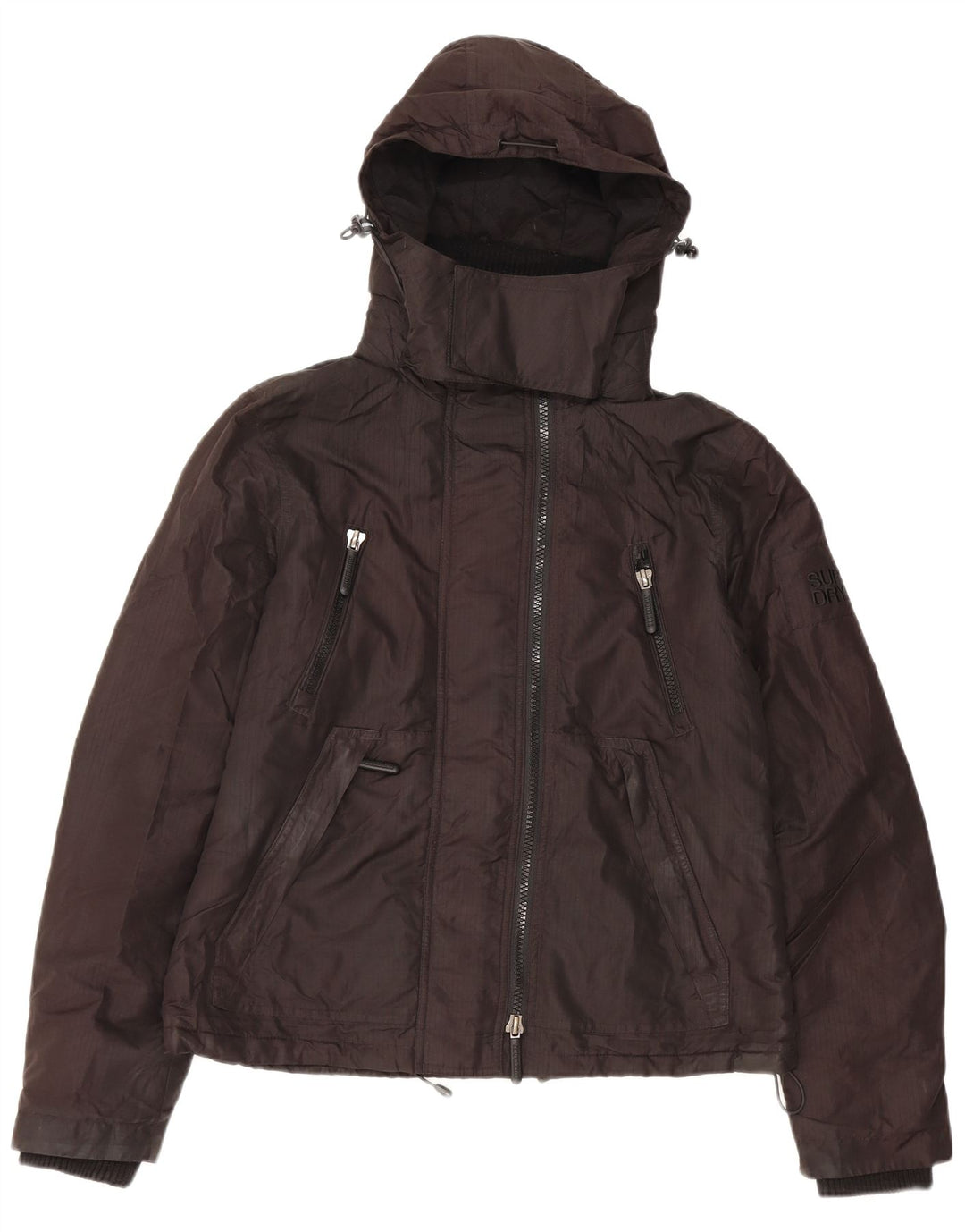 Damska kurtka wiatrówka z kapturem Superdry UK 14, duża, czarna, poliester