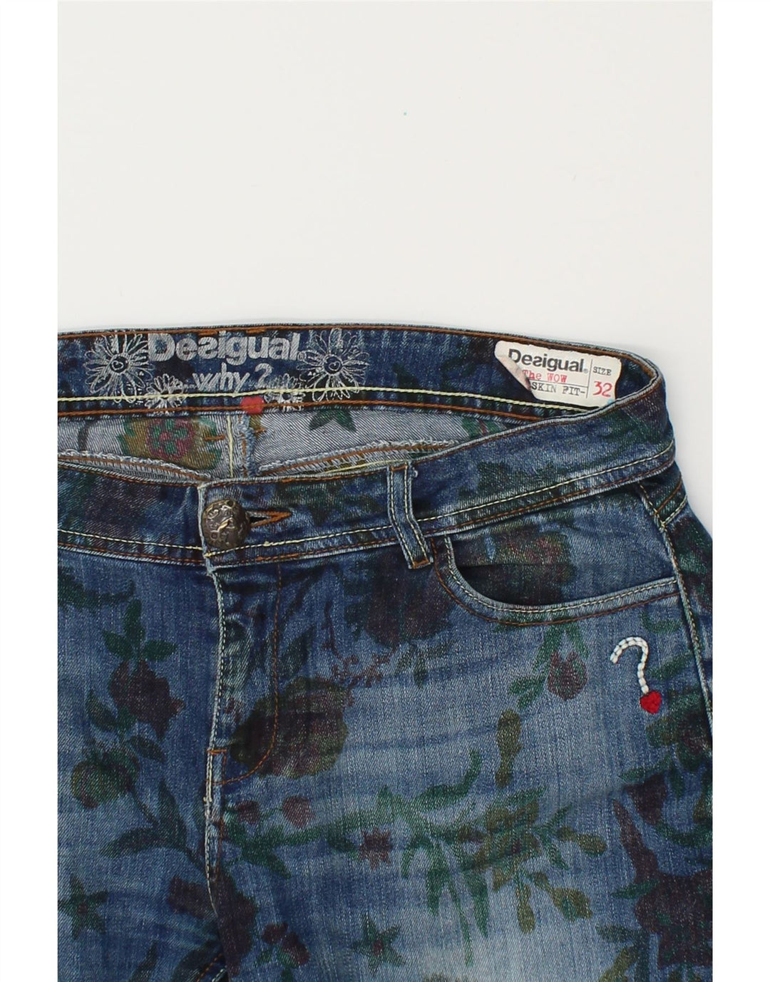 Damskie jeansy Skinny DESIGUAL W32 L32 Niebieski kwiatowy poliester