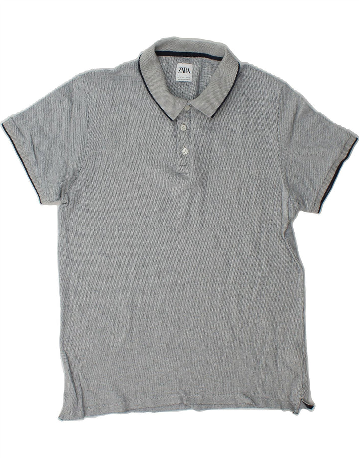 ZARA Mens Polo Shirt Large Grey Cotton Vintage Zara and Second-Hand Zara from Messina Hembry 
