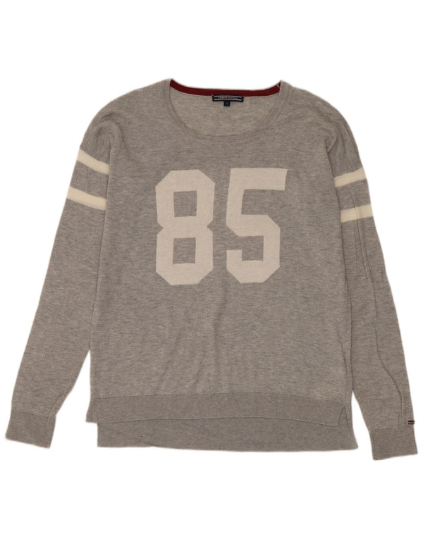 Męski sweter Tommy Hilfiger z graficznym dekoltem w łódkę, średnioszary, wełniany