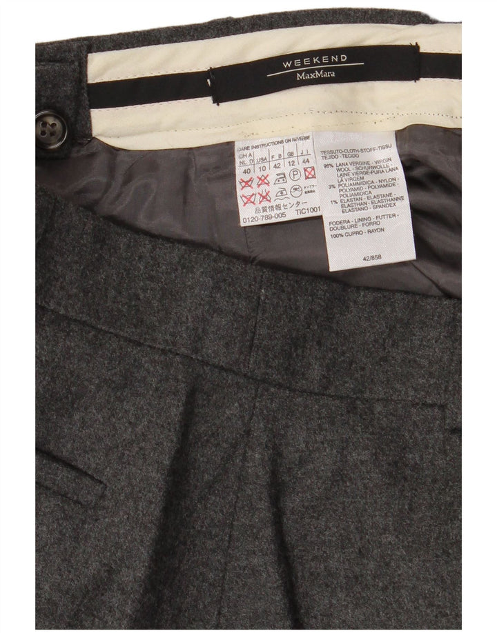 Max Mara Damska weekendowa spódnica w kształcie litery A UK 12 Medium W28 Szara dziewicza wełna