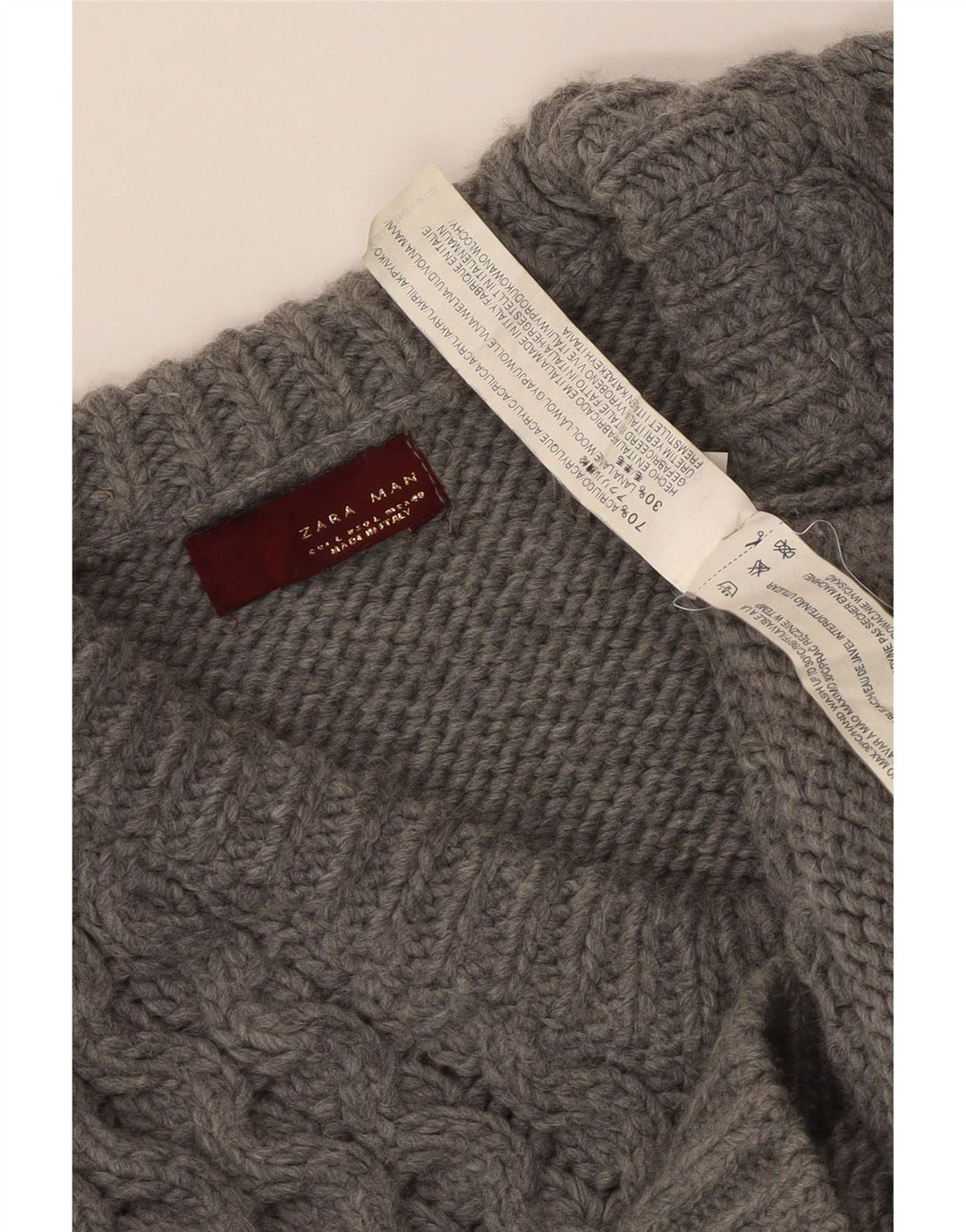 Męski sweter Zara z dekoltem w kształcie litery V, duży, szary, akrylowy