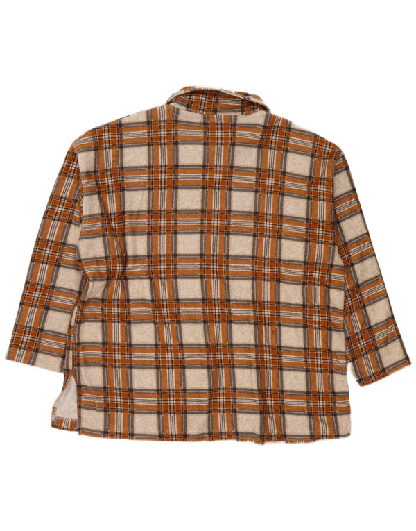 Vintage damska oversize'owa koszula flanelowa UK 14 w średnią beżową kratkę