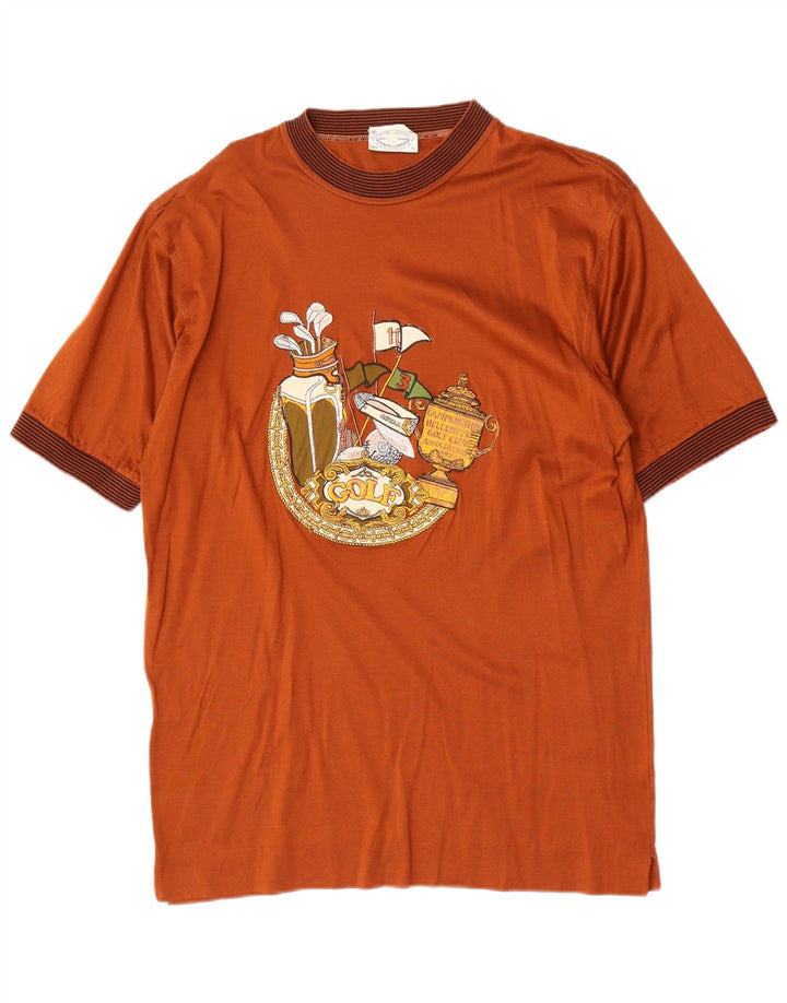 Męska koszulka z grafiką w stylu vintage, średni brąz