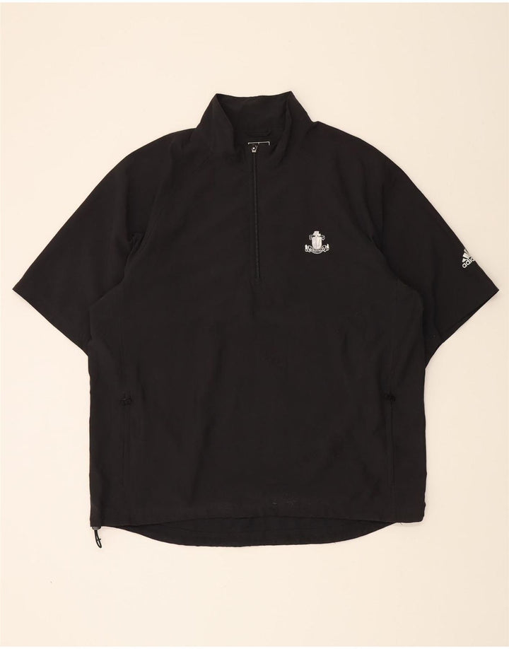 ADIDAS Mens Zip Neck Short Sleeve Pullover Tracksuit Top Large Black Vintage Adidas and Second-Hand Adidas from Messina Hembry 