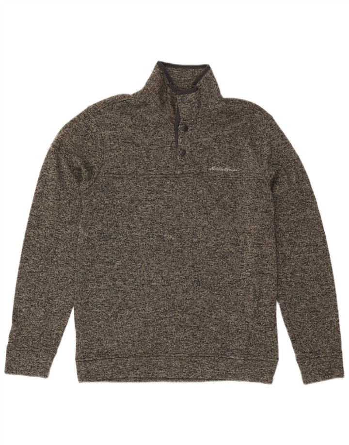 Męski sweter Eddie Bauer z dekoltem w serek, mały, szary, nakrapiany poliester