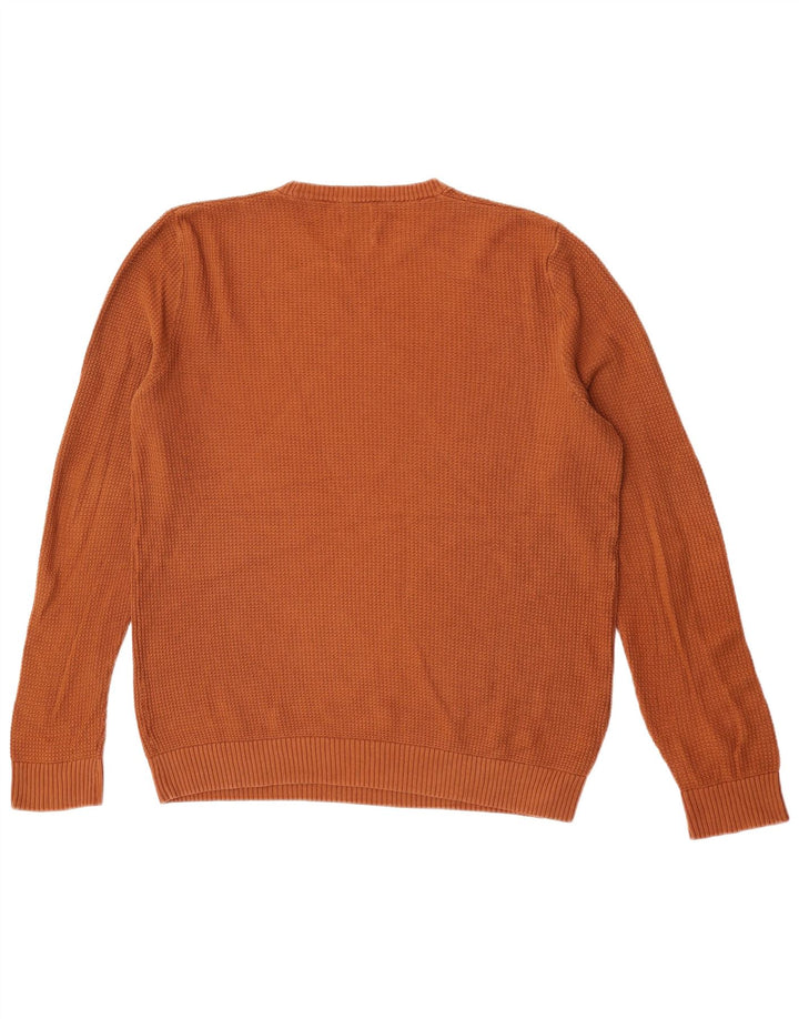 Męski sweter Zara z okrągłym dekoltem, duży, brązowy, bawełniany