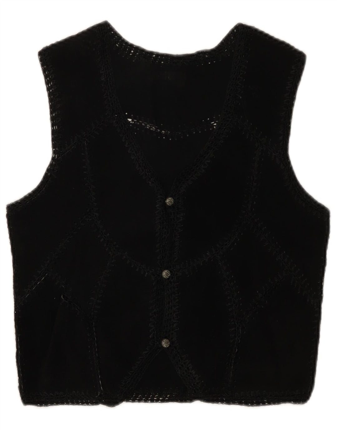 Zamszowa kamizelka damska w stylu vintage UK 6 XS, czarna patchworkowa