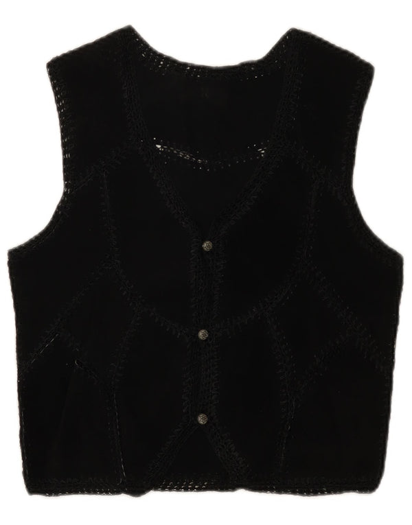 Zamszowa kamizelka damska w stylu vintage UK 6 XS, czarna patchworkowa