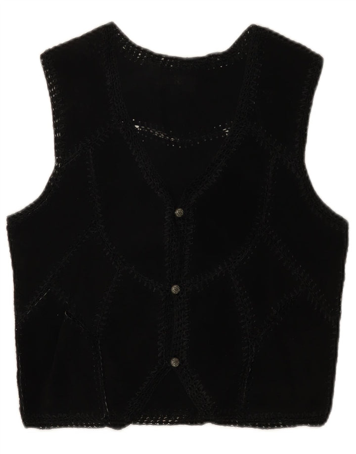 Zamszowa kamizelka damska w stylu vintage UK 6 XS, czarna patchworkowa