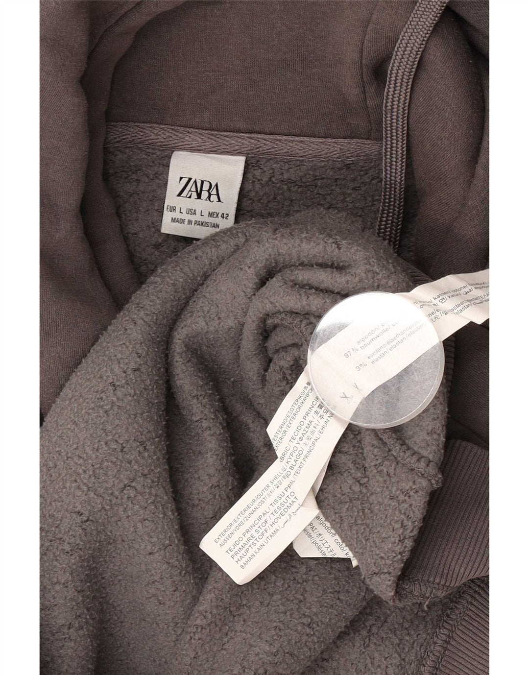 Męski sweter z kapturem Zara, duży, szary, bawełniany