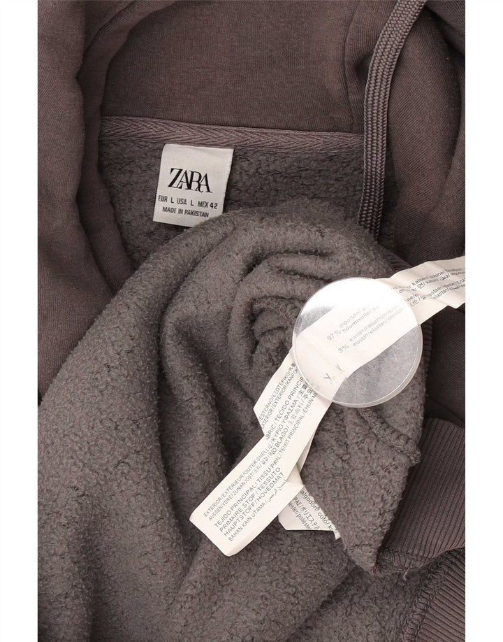 Męski sweter z kapturem Zara, duży, szary, bawełniany