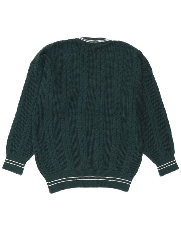 Vintage męski sweter z dekoltem w kształcie litery V, duże, zielone paski