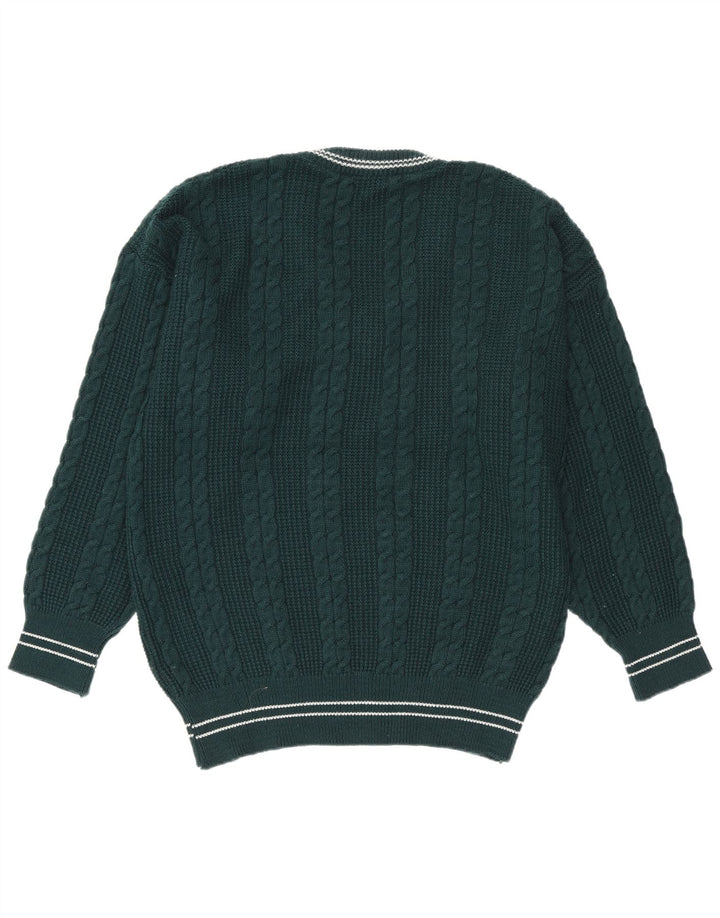 Vintage męski sweter z dekoltem w kształcie litery V, duże, zielone paski