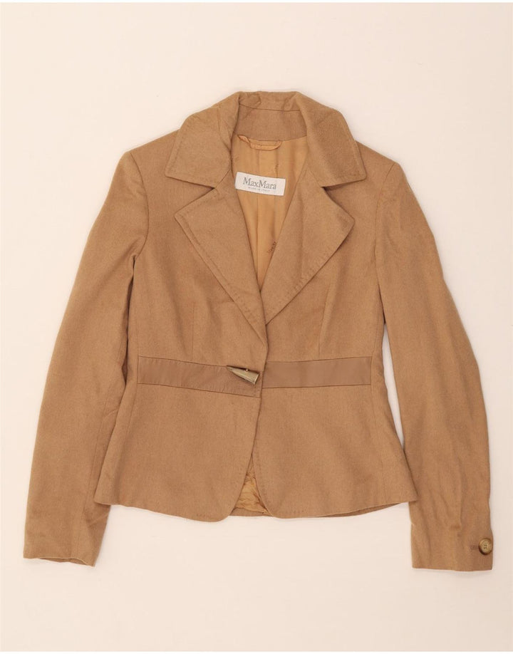 Damska marynarka zapinana na 1 guzik Max Mara UK 8 Small Beżowa Camelhair