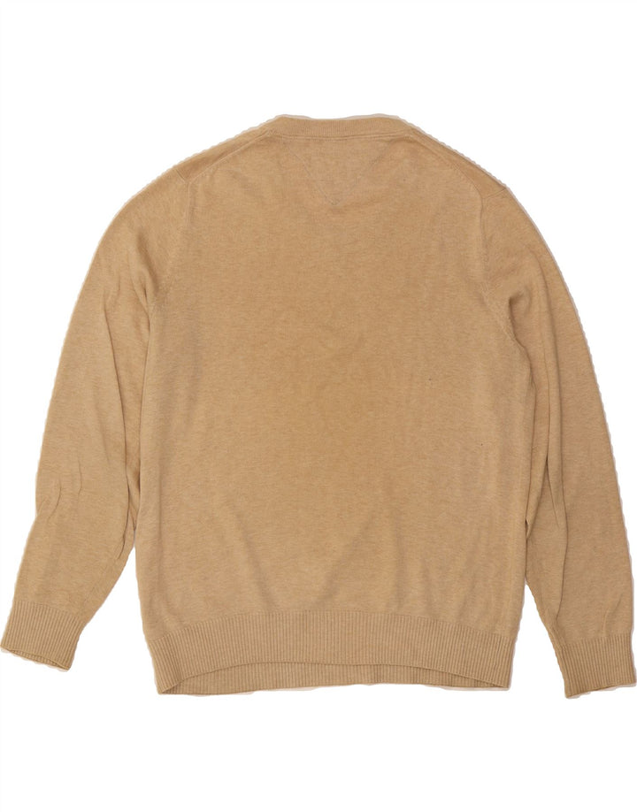 TOMMY HILFIGER Mens V-Neck Jumper Sweater Small Beige Cotton Vintage Tommy Hilfiger and Second-Hand Tommy Hilfiger from Messina Hembry 