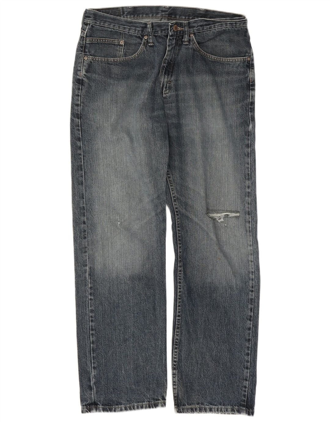 Męskie jeansy Wrangler w trudnej sytuacji, o regularnym kroju, W34 L29, niebieska bawełna