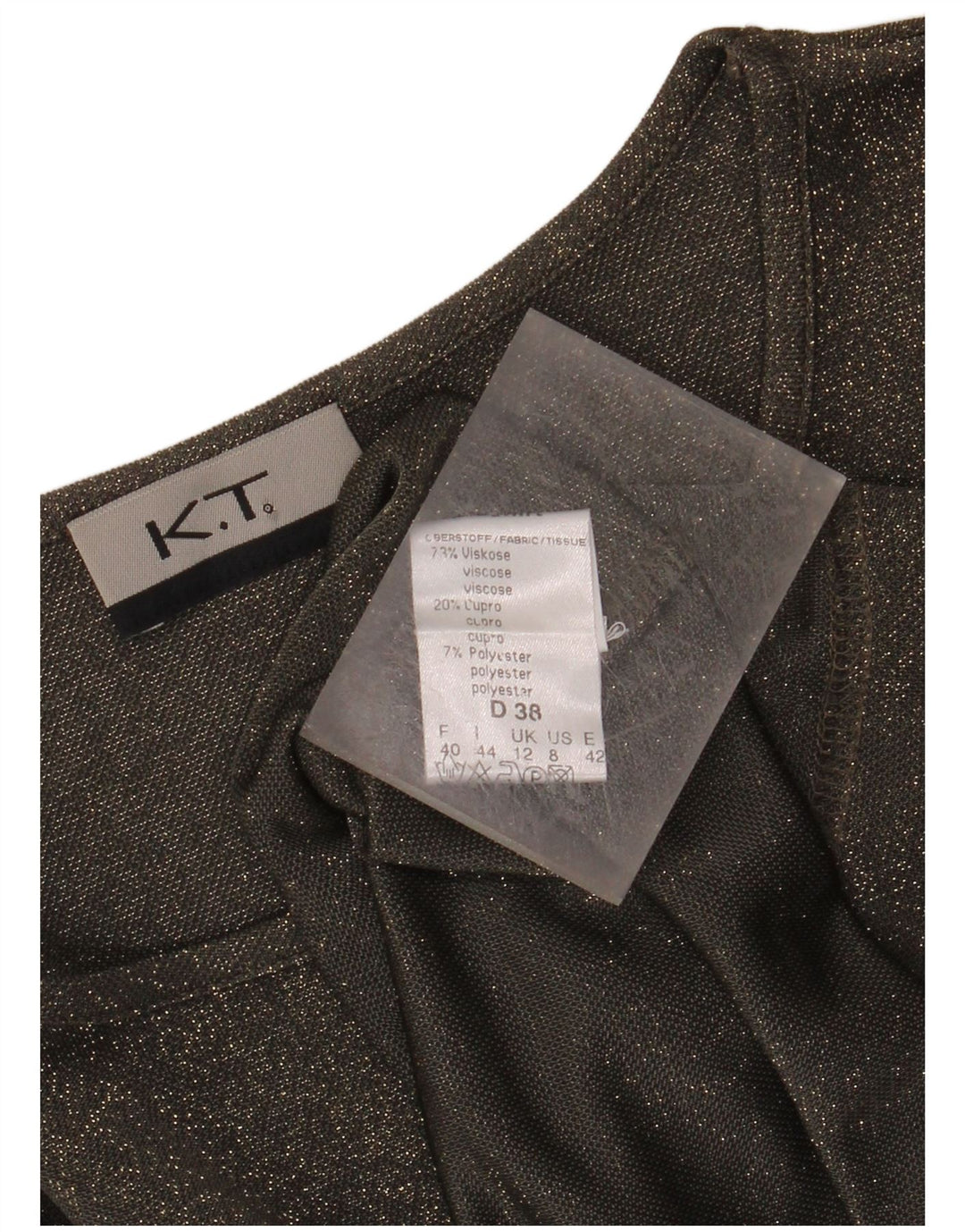 Top damski VINTAGE z długim rękawem UK 12, średnio zielona, nakrapiana wiskoza