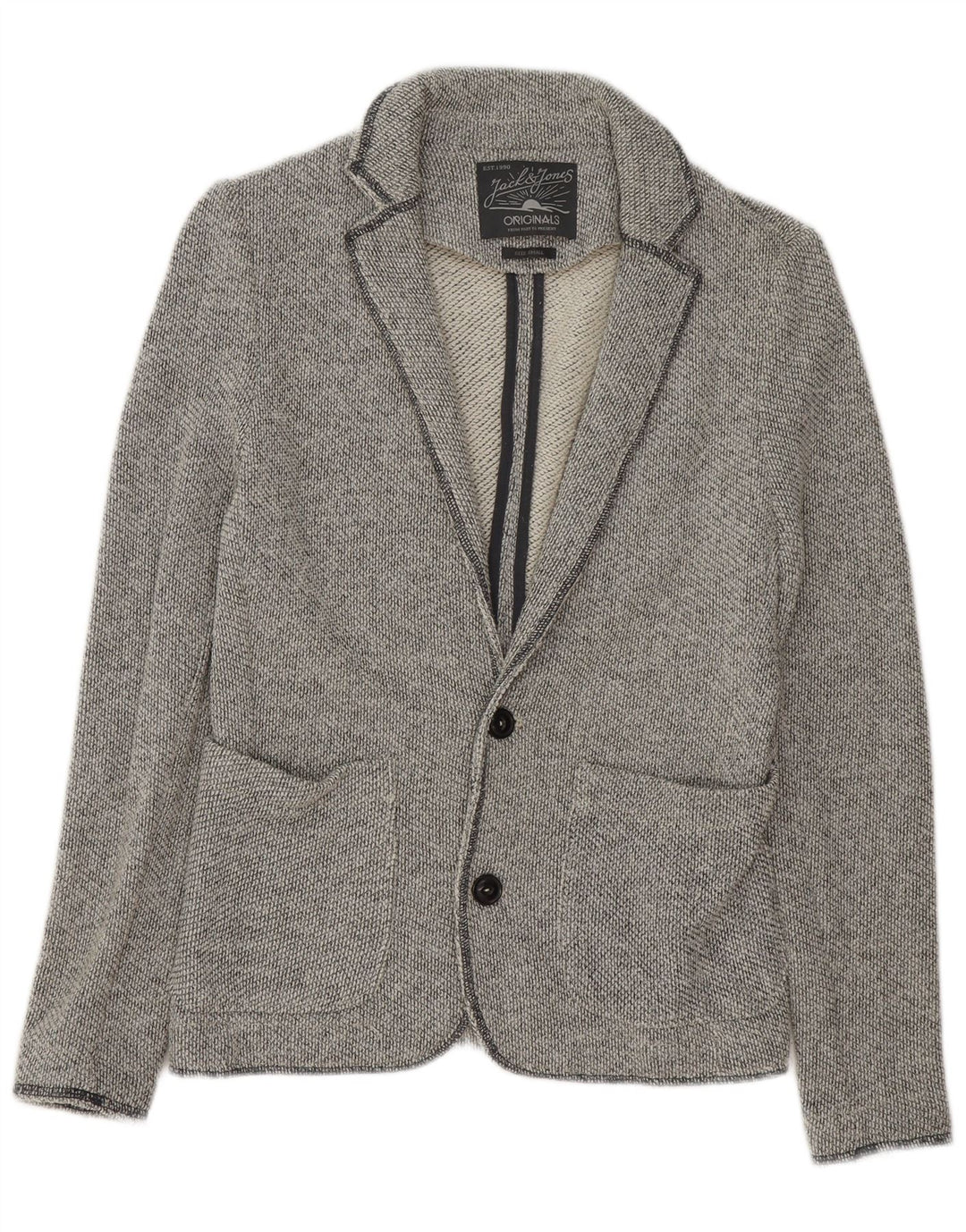 JACK & JONES Mens 2 Button Blazer Jacket UK 36 Small Grey Flecked Cotton