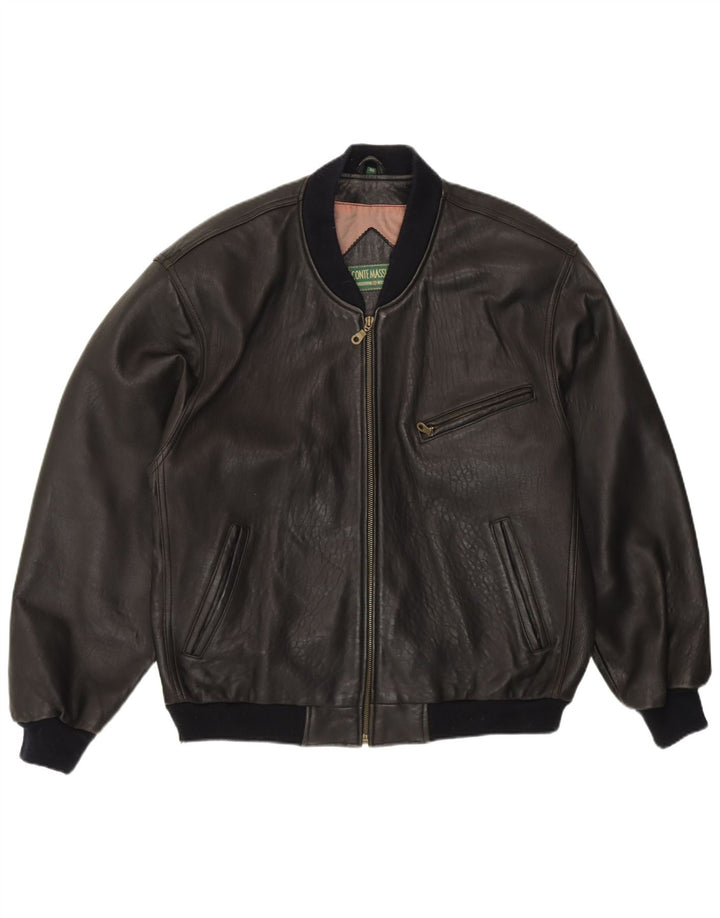 Conte Massimo Męska kurtka bomberka o luźnym kroju IT 48 Średnia czarna skóra