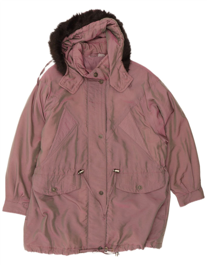 Vintage damska kurtka typu parka z kapturem, oversize, EU 44 XL, różowa