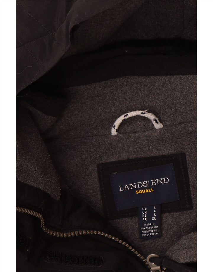 Damski płaszcz wiatrówka z kapturem Lands End UK 16, duży, czarny nylon