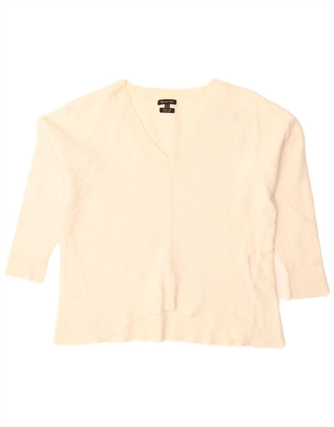 Damski sweter oversize Massimo Dutti z dekoltem w kształcie litery V, UK 10, mały, w kolorze złamanej bieli