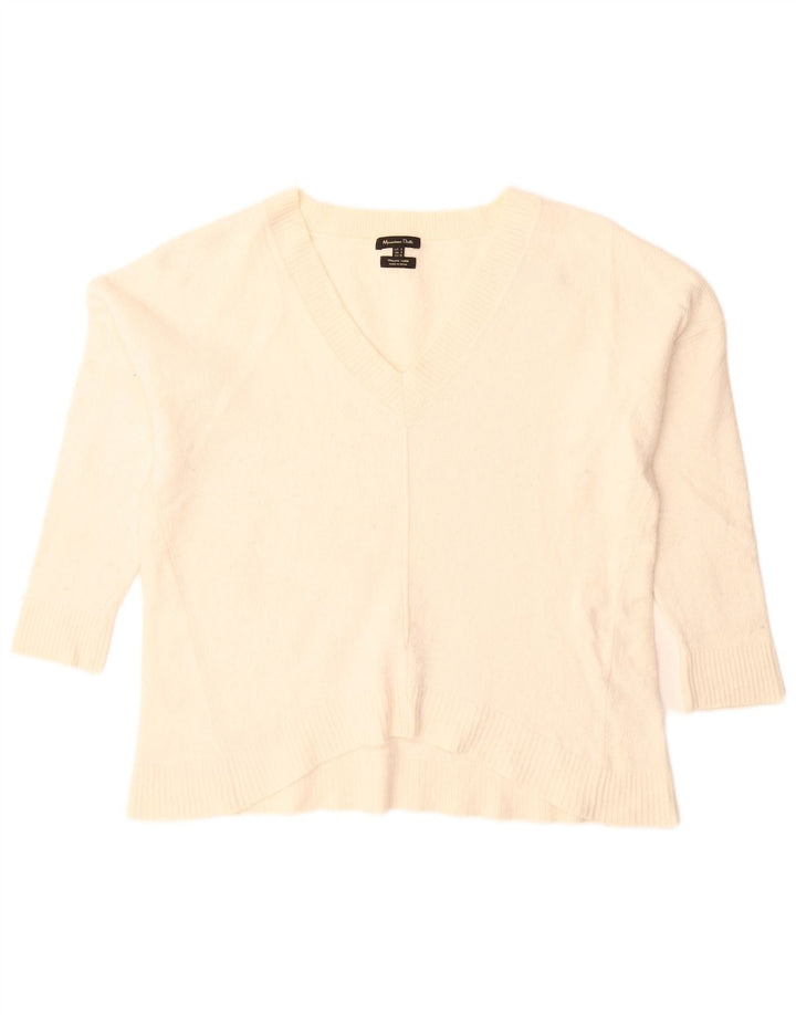 Damski sweter oversize Massimo Dutti z dekoltem w kształcie litery V, UK 10, mały, w kolorze złamanej bieli