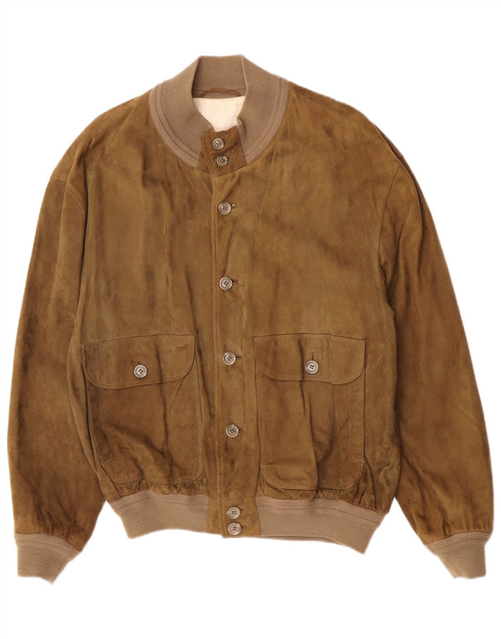 Vintage męska zamszowa kurtka bomber EU 50, duża skóra khaki