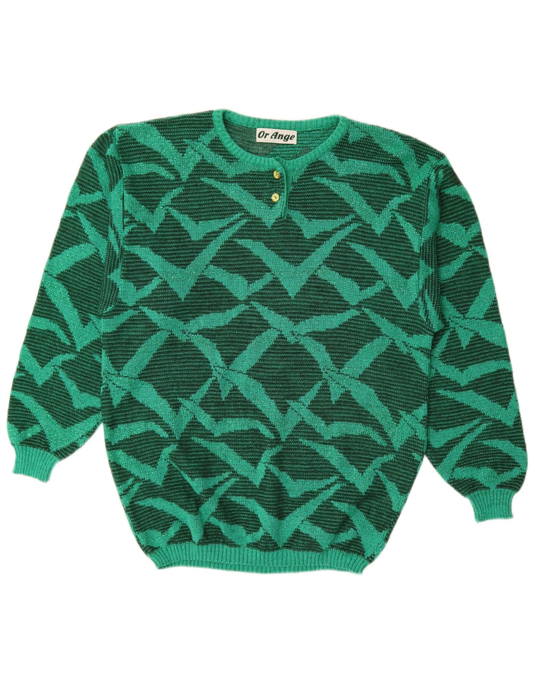 Sweter damski w stylu vintage z abstrakcyjnym wzorem i okrągłym dekoltem UK 16, duży zielony