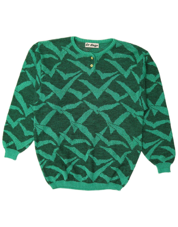 Sweter damski w stylu vintage z abstrakcyjnym wzorem i okrągłym dekoltem UK 16, duży zielony