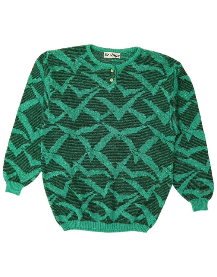 Sweter damski w stylu vintage z abstrakcyjnym wzorem i okrągłym dekoltem UK 16, duży zielony