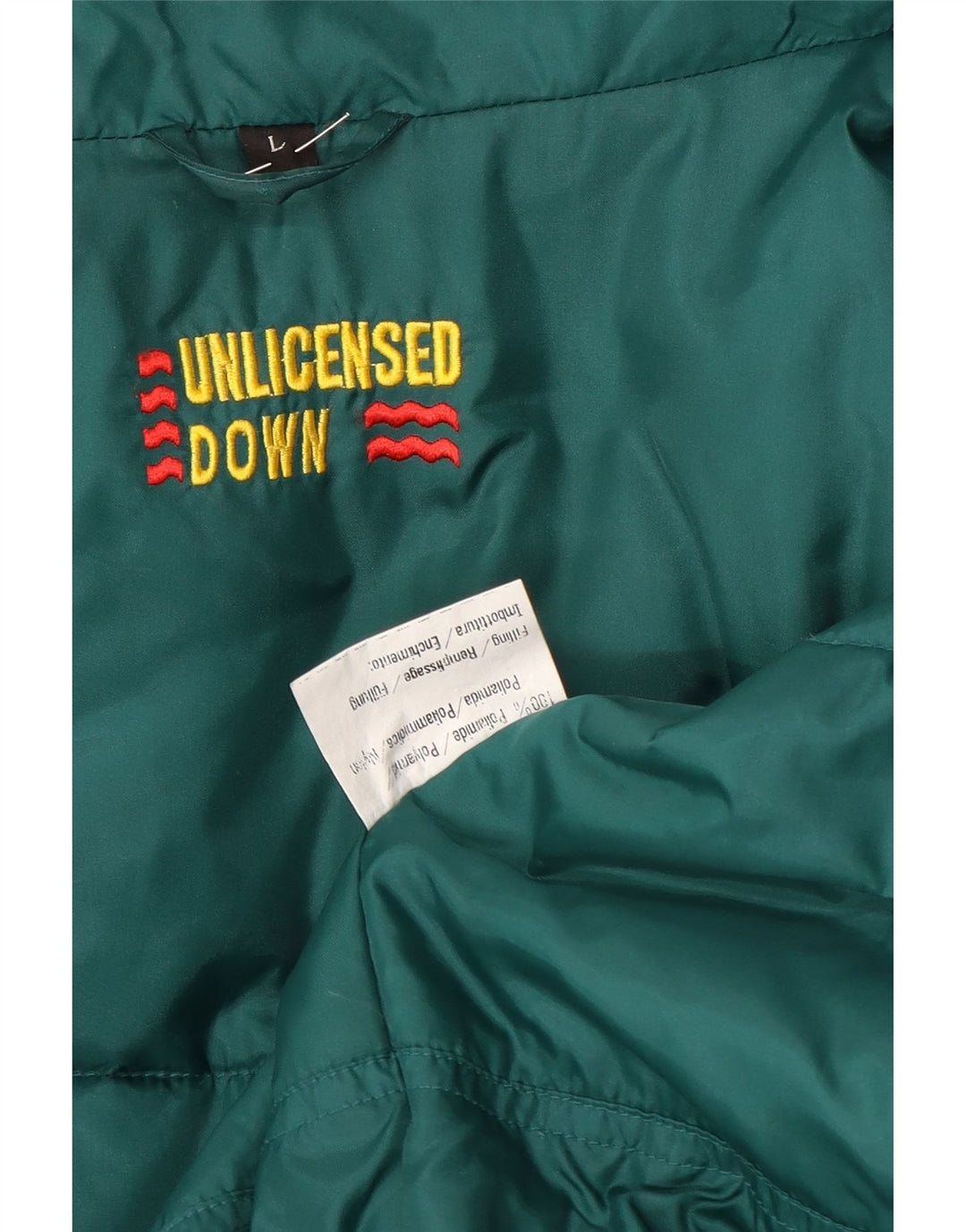 Męska wyściełana kurtka z kapturem w stylu vintage UK 40, duża, granatowa, z blokami kolorów