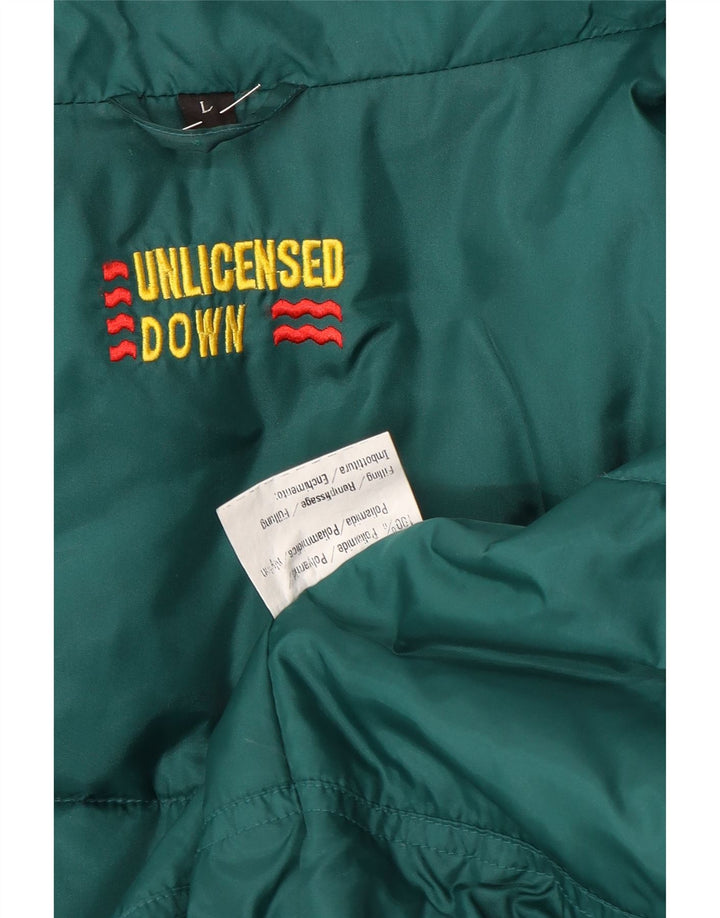 Męska wyściełana kurtka z kapturem w stylu vintage UK 40, duża, granatowa, z blokami kolorów