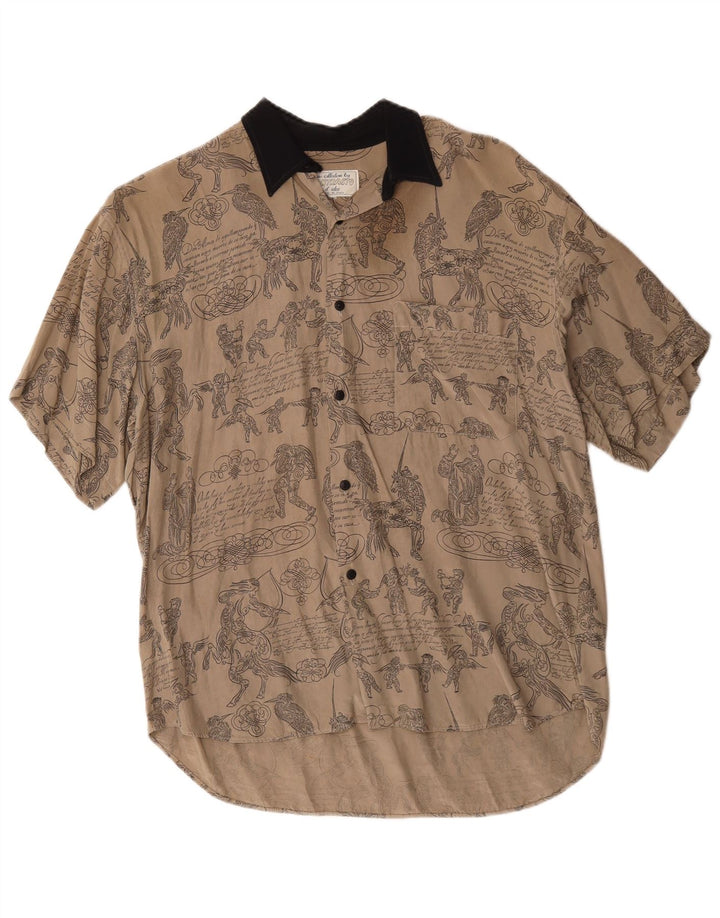 Męska koszula z krótkim rękawem w stylu vintage, abstrakcyjny, duża, szara bawełna