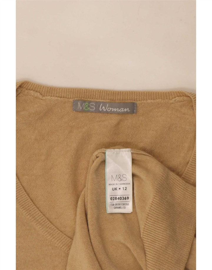 Marks & Spencer Damski sweter z dekoltem w kształcie litery V, UK 12, średni beż, akryl