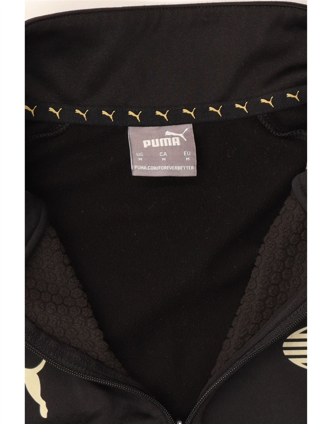 PUMA Mens Zip Neck Graphic Top Long Sleeve Medium Black Colourblock Vintage Puma and Second-Hand Puma from Messina Hembry 