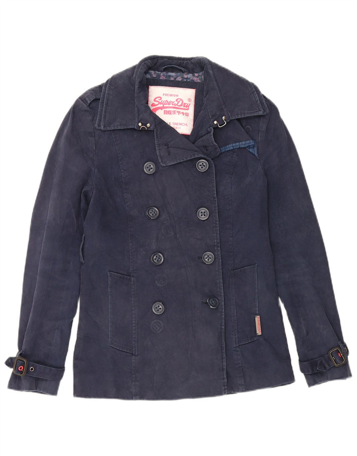 Damski płaszcz groszkowy Superdry UK 6 XS, granatowy, bawełniany