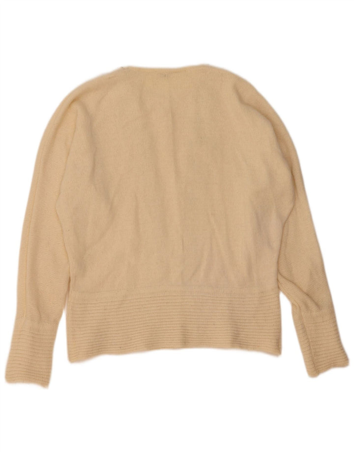 Vintage damski sweter z dekoltem w łódkę IT 46, duża wełna w kolorze złamanej bieli