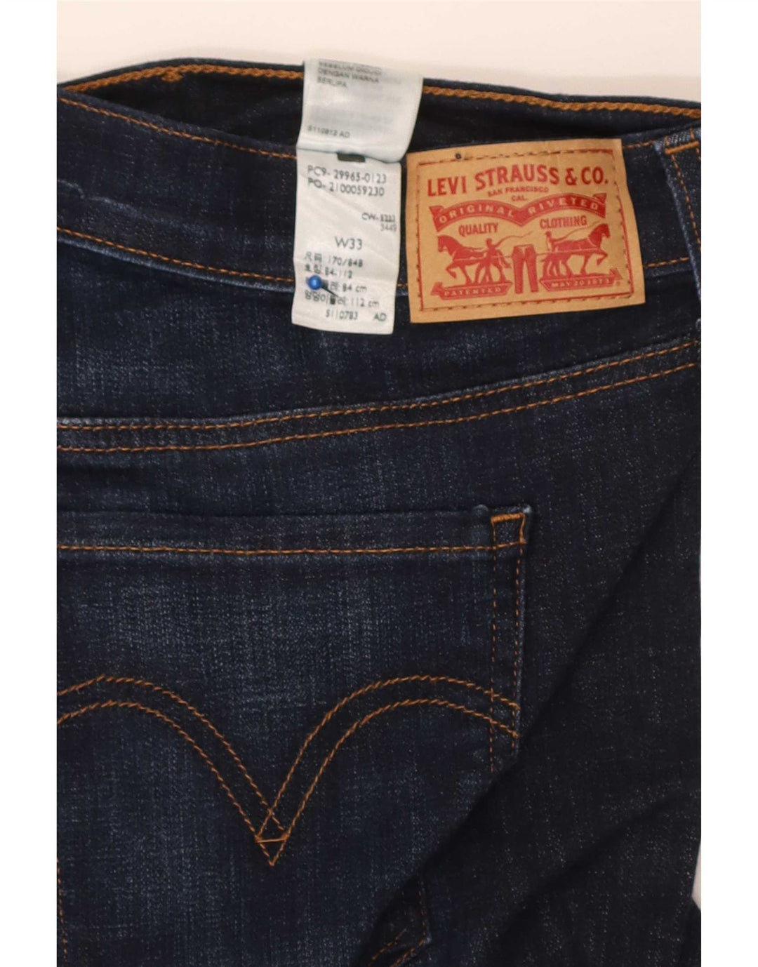 Damskie spodenki jeansowe Levi's ze średnim stanem, w trudnej sytuacji, W33, duże, granatowe, bawełniane