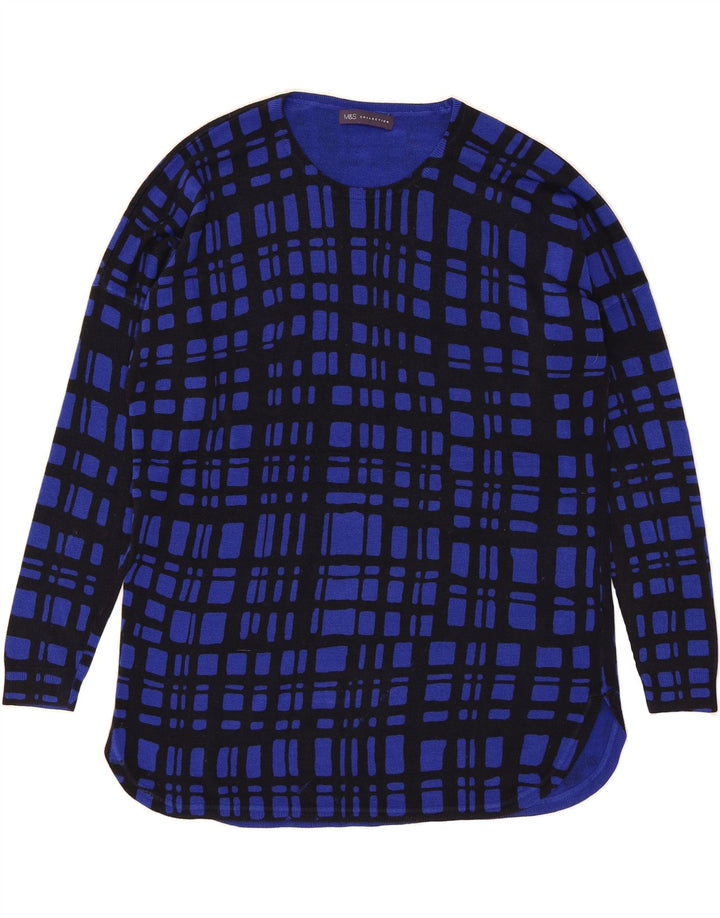 MARKS & SPENCER Womens Crew Neck Jumper Sweater UK 18 XL Blue Check Vintage Marks & Spencer and Second-Hand Marks & Spencer from Messina Hembry 